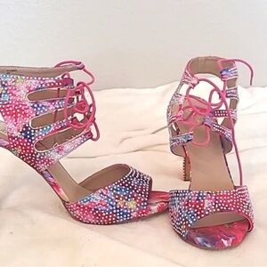 Thalia Sodi Pink Stiletto Heels with Crystal Embellishments